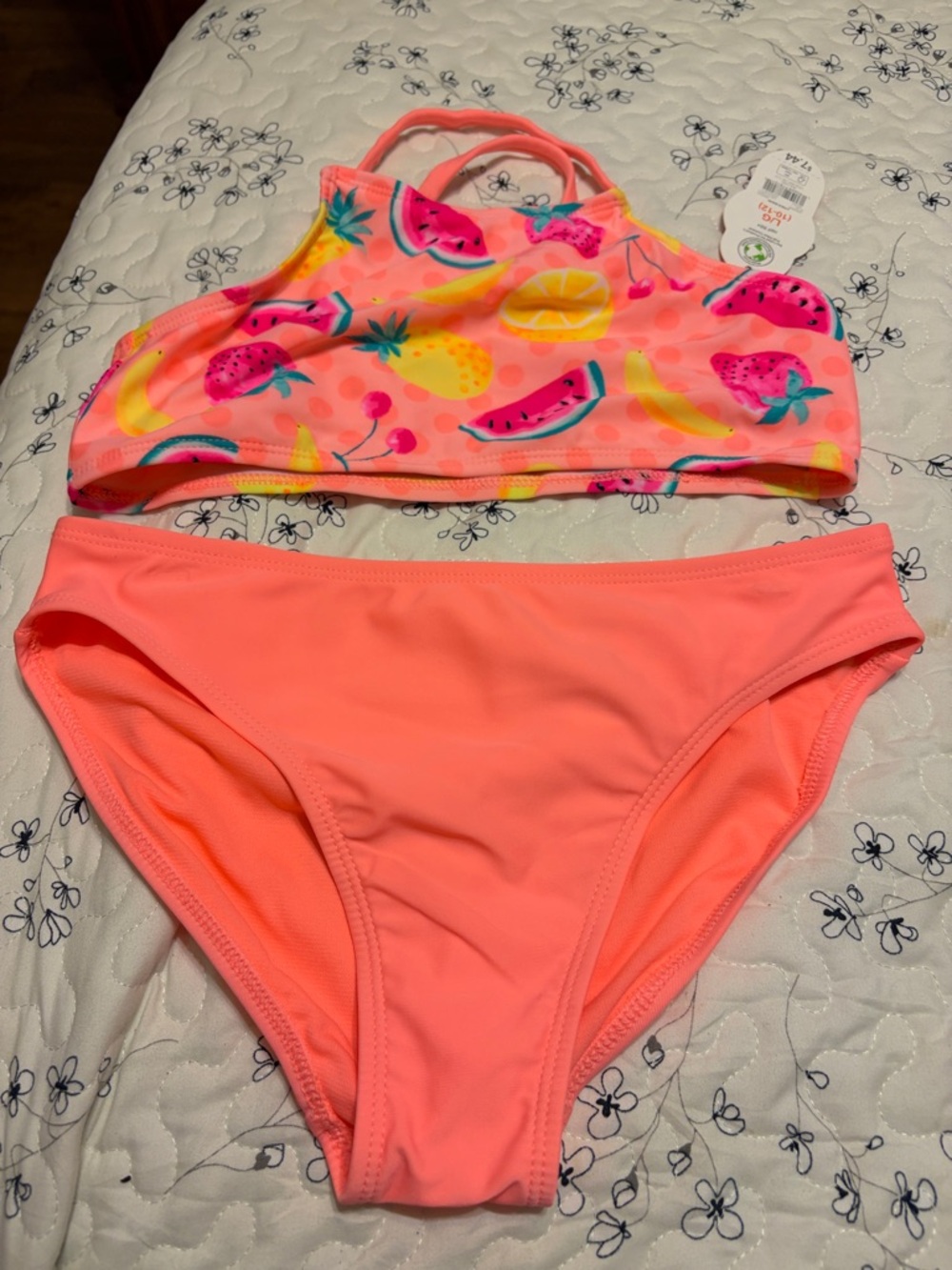 wonder nation Neon Coral Fruit Print Girls Bikini Top & Bottom